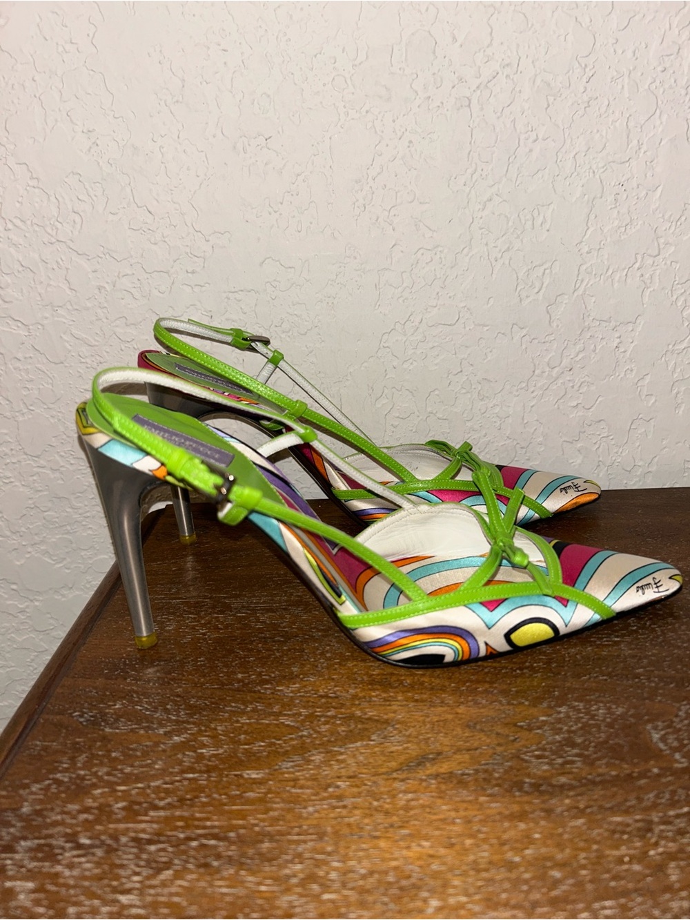 Emilio Pucci Collection 2000s Satin Leather Sling Back Heel Shoes - Picture 3 of 12